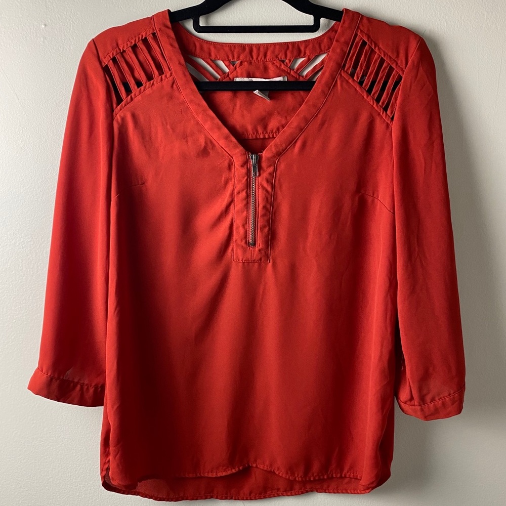 Forever 21 Orange Cutout Front Zipper Blouse